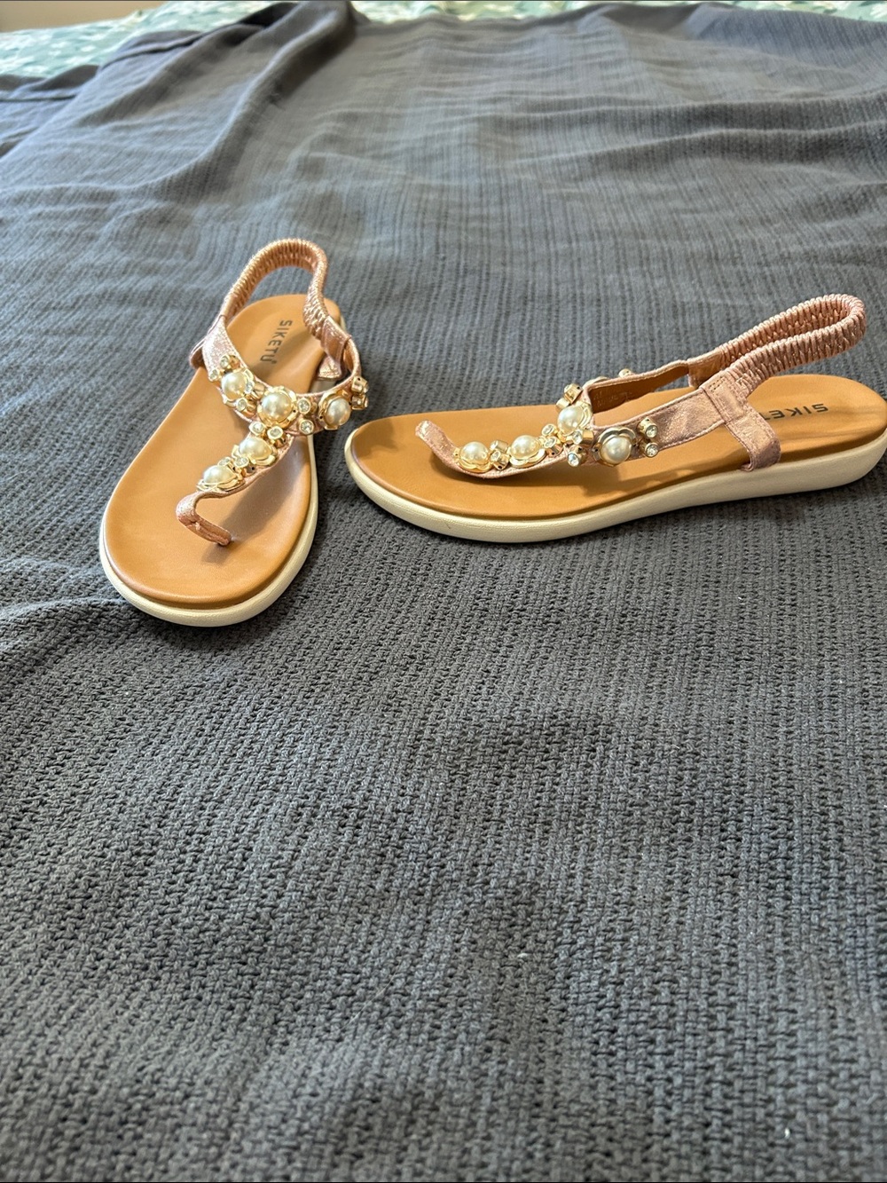 Embellished Rose Gold Toe-Post Slingback Sandals